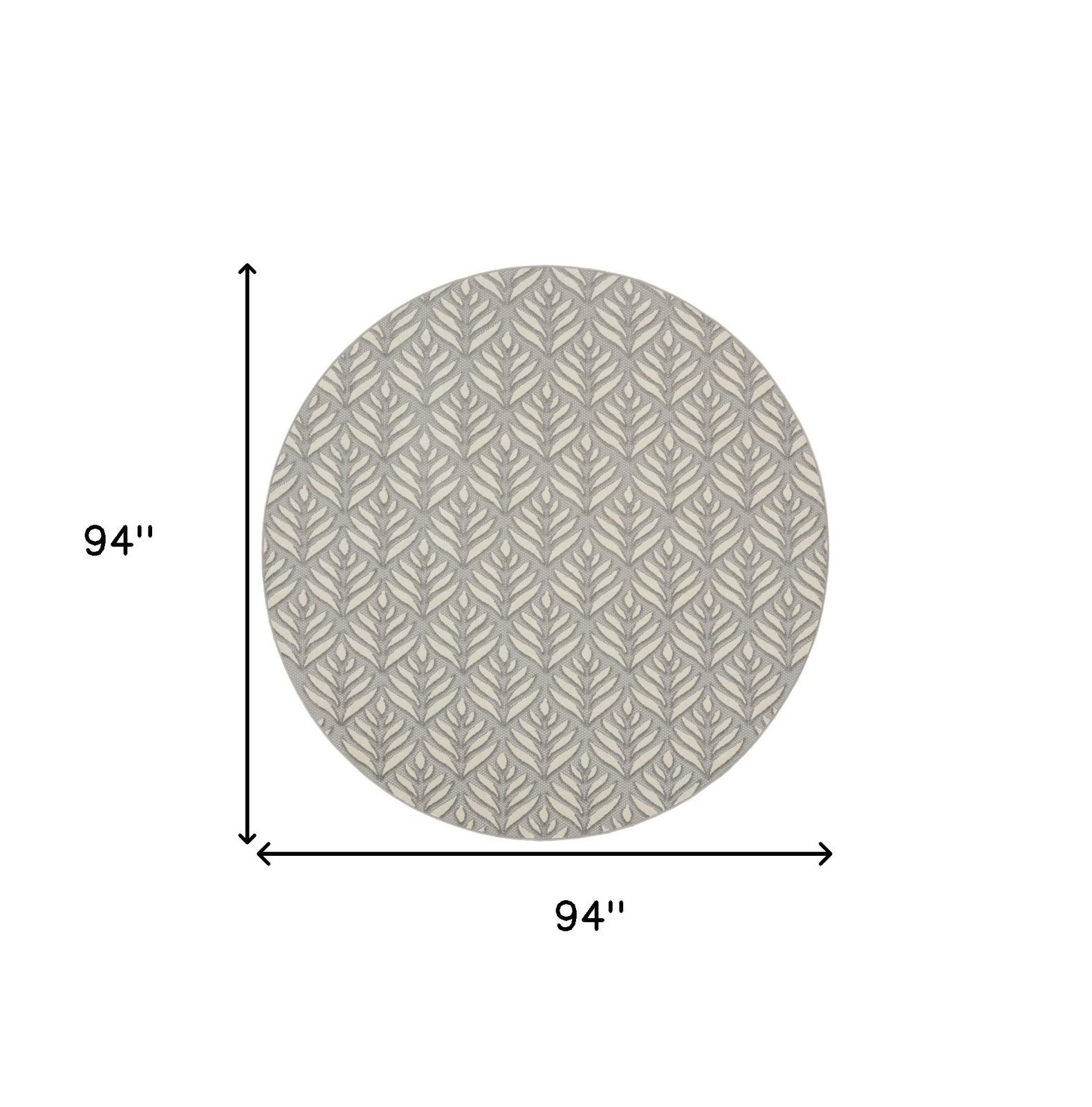 8′ Gray Floral Indoor Outdoor Round Rug