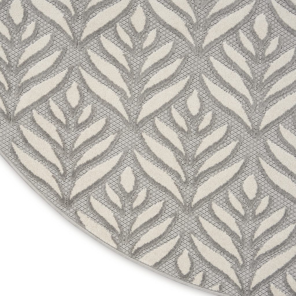 8′ Gray Floral Indoor Outdoor Round Rug