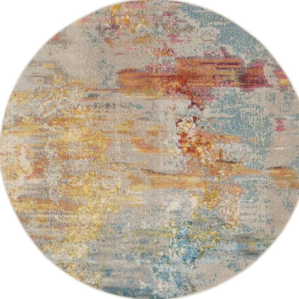 10′ Green Round Abstract Power Loom Area Rug