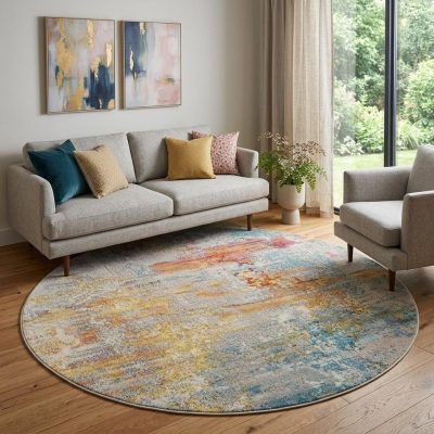 10′ Green Round Abstract Power Loom Area Rug
