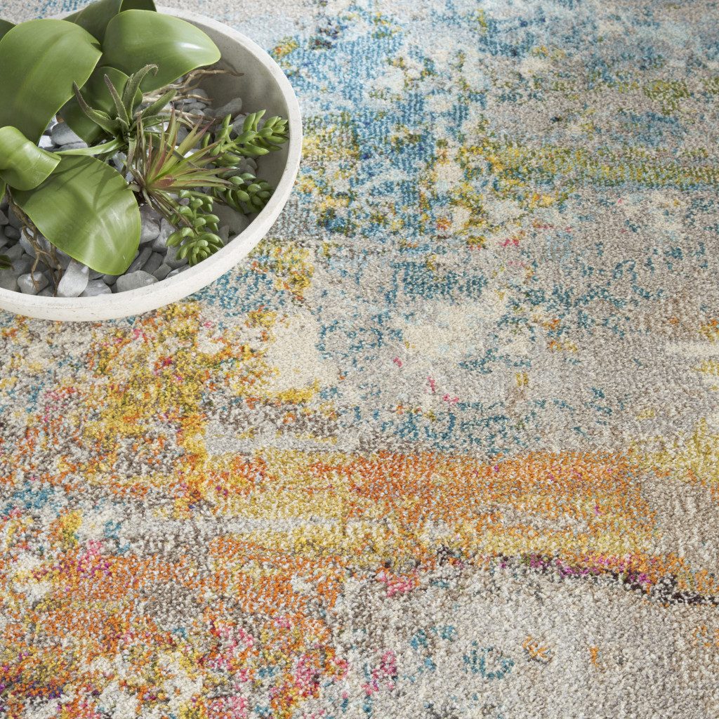 10′ Green Round Abstract Power Loom Area Rug