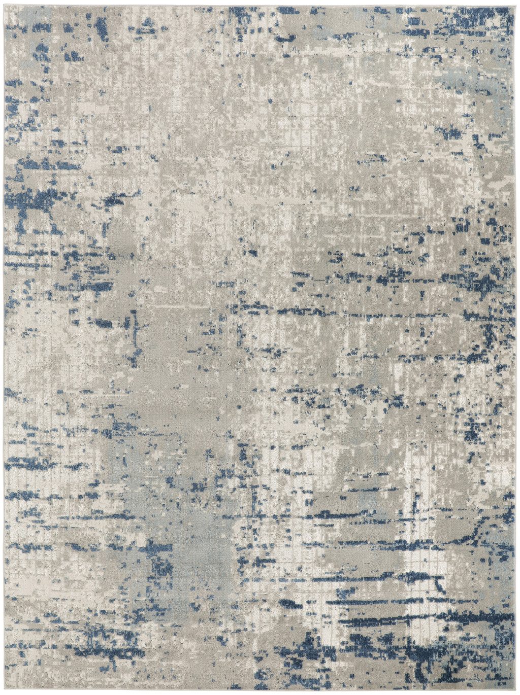 9′ X 12′ Ivory Gray Blue Abstract Distressed Area Rug