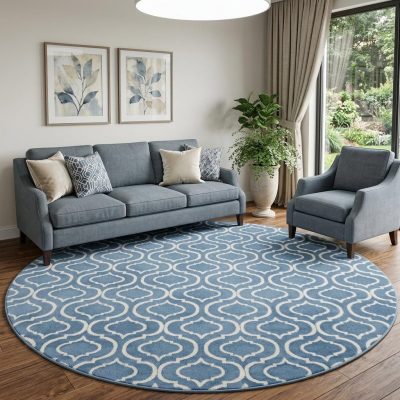 8′ Gray Moroccan Power Loom Round Rug