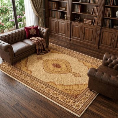 10′ X 13′ Beige and Ivory Oriental Washable Area Rug
