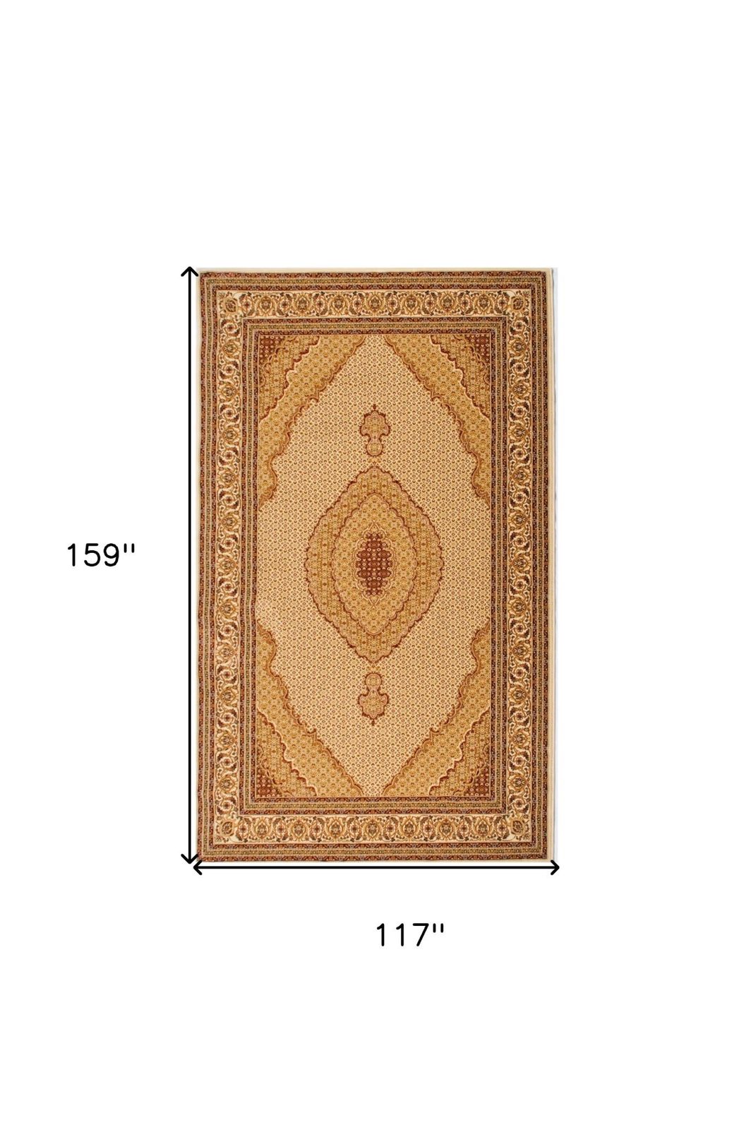 10′ X 13′ Beige and Ivory Oriental Washable Area Rug
