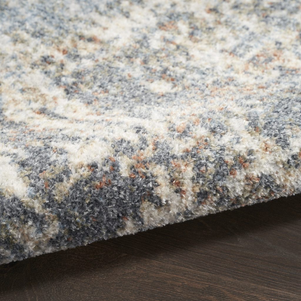 10′ Ivory Blue and Brown Abstract Runner Rug