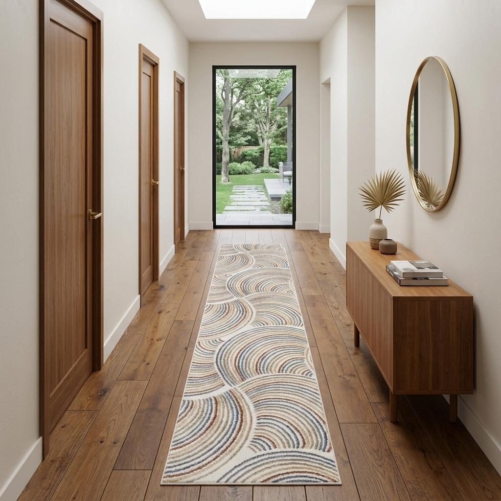 10′ Blue and Ivory Abstract Washable Runner Rug