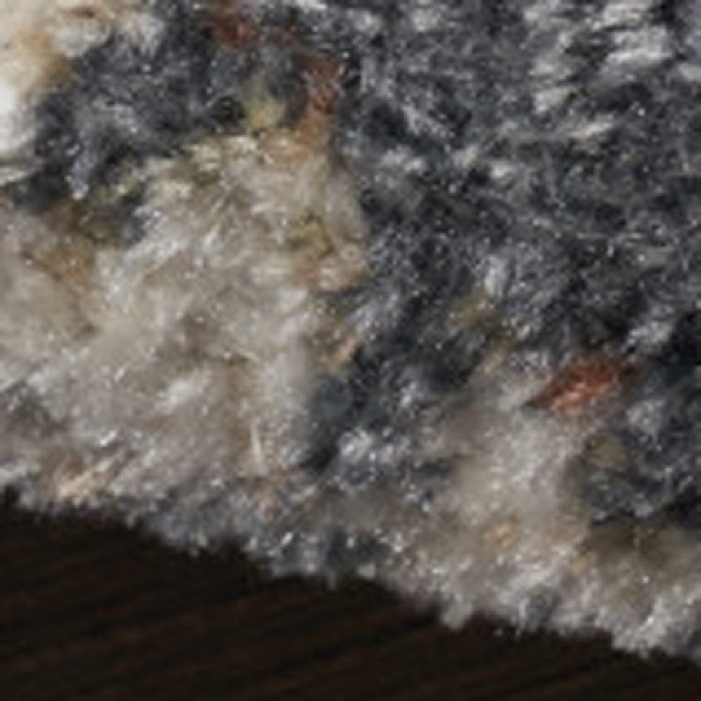 12′ Ivory Blue and Brown Abstract Distressed Runner Rug