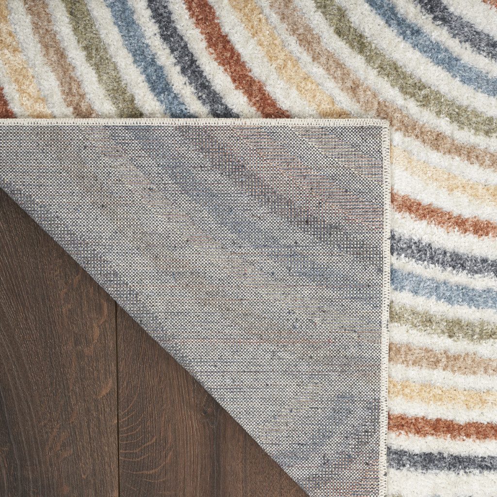 12′ Blue and Ivory Abstract Washable Runner Rug