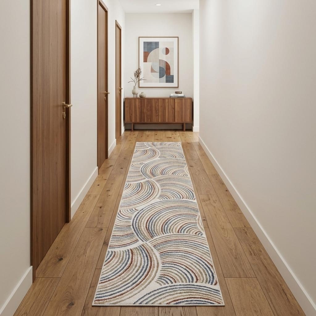 12′ Blue and Ivory Abstract Washable Runner Rug