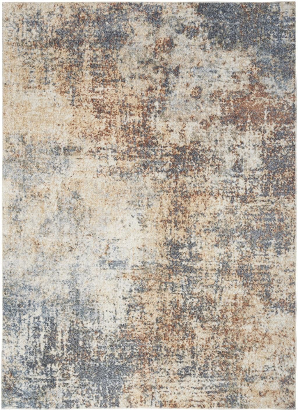 4′ X 6′ Blue and Ivory Abstract Washable Area Rug