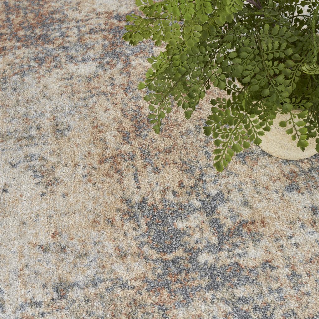 4′ X 6′ Blue and Ivory Abstract Washable Area Rug