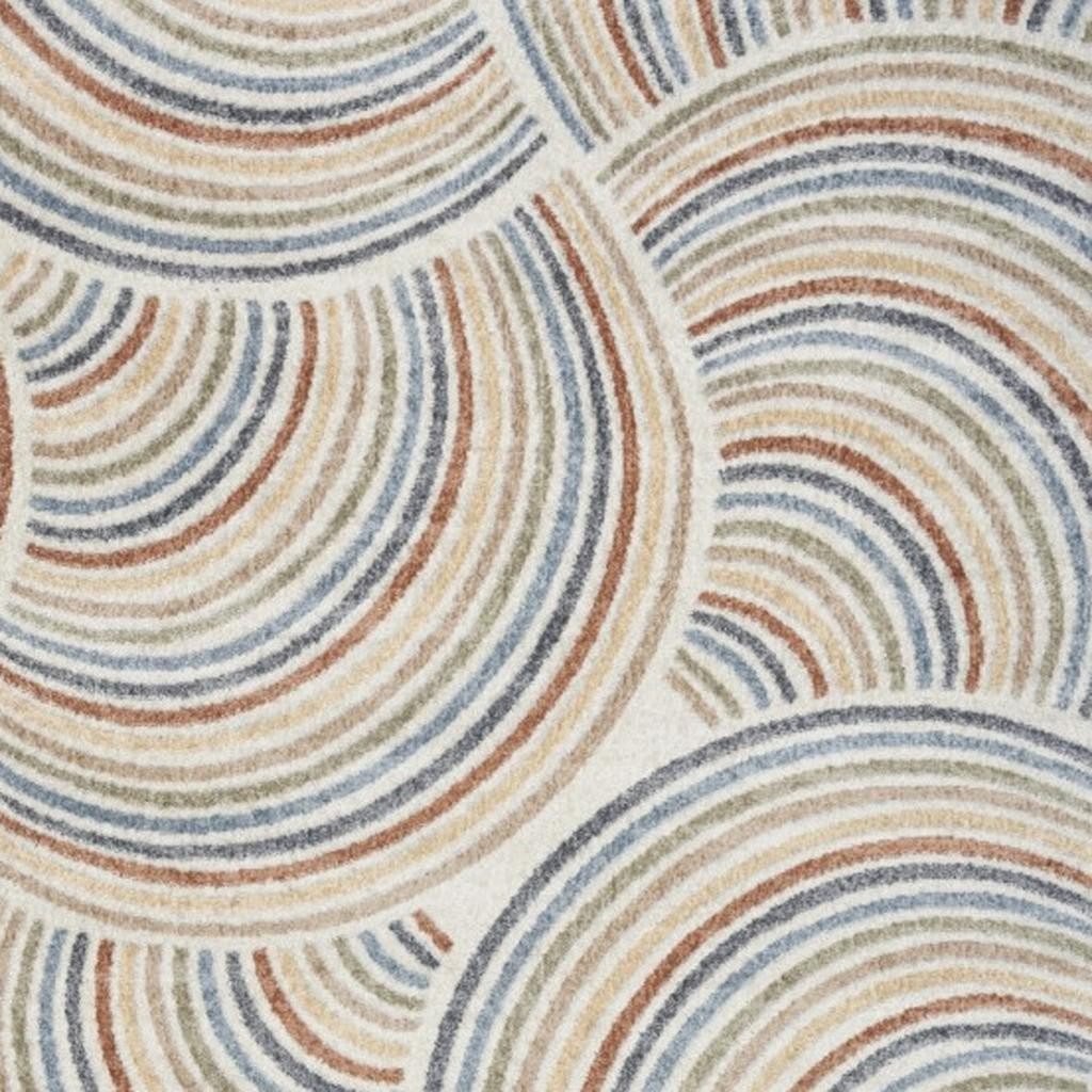 7′ X 9′ Ivory Blue Brown Geometric Washable Area Rug
