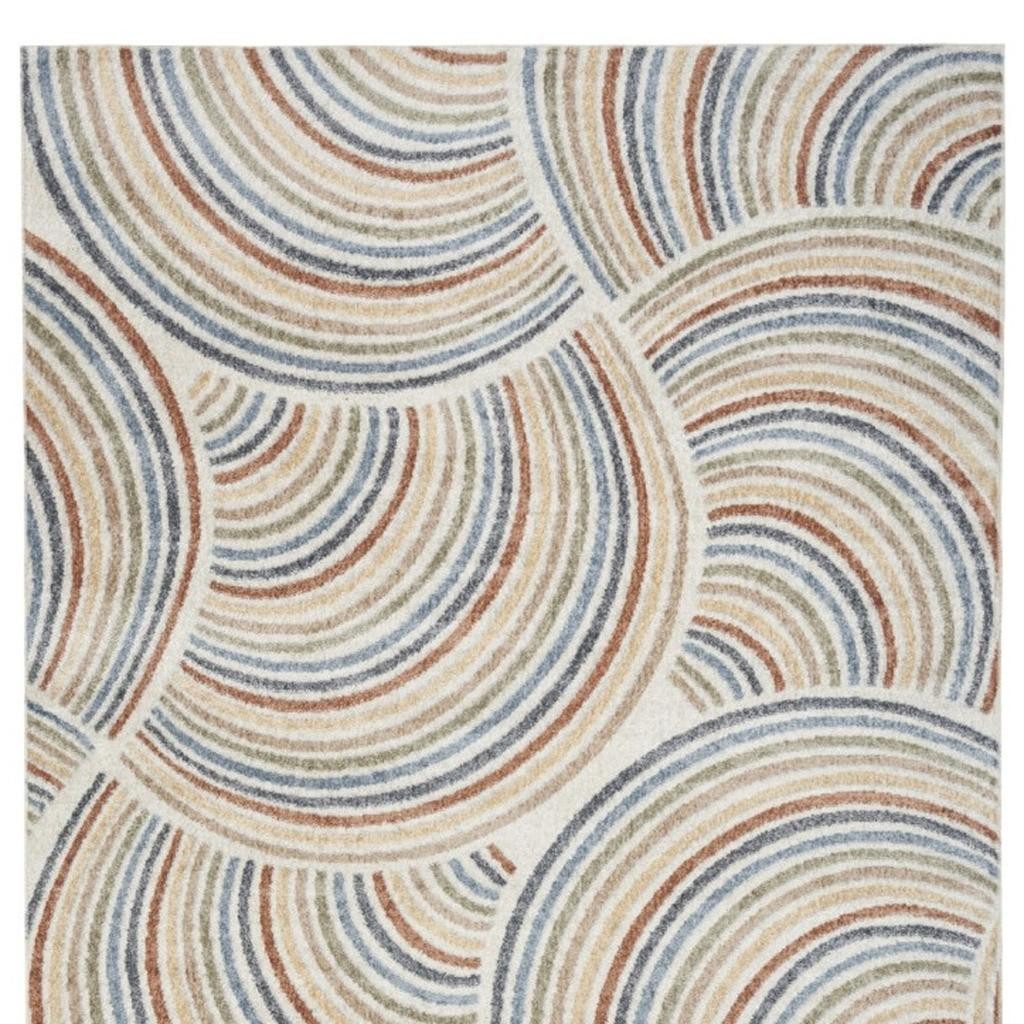 7′ X 9′ Ivory Blue Brown Geometric Washable Area Rug
