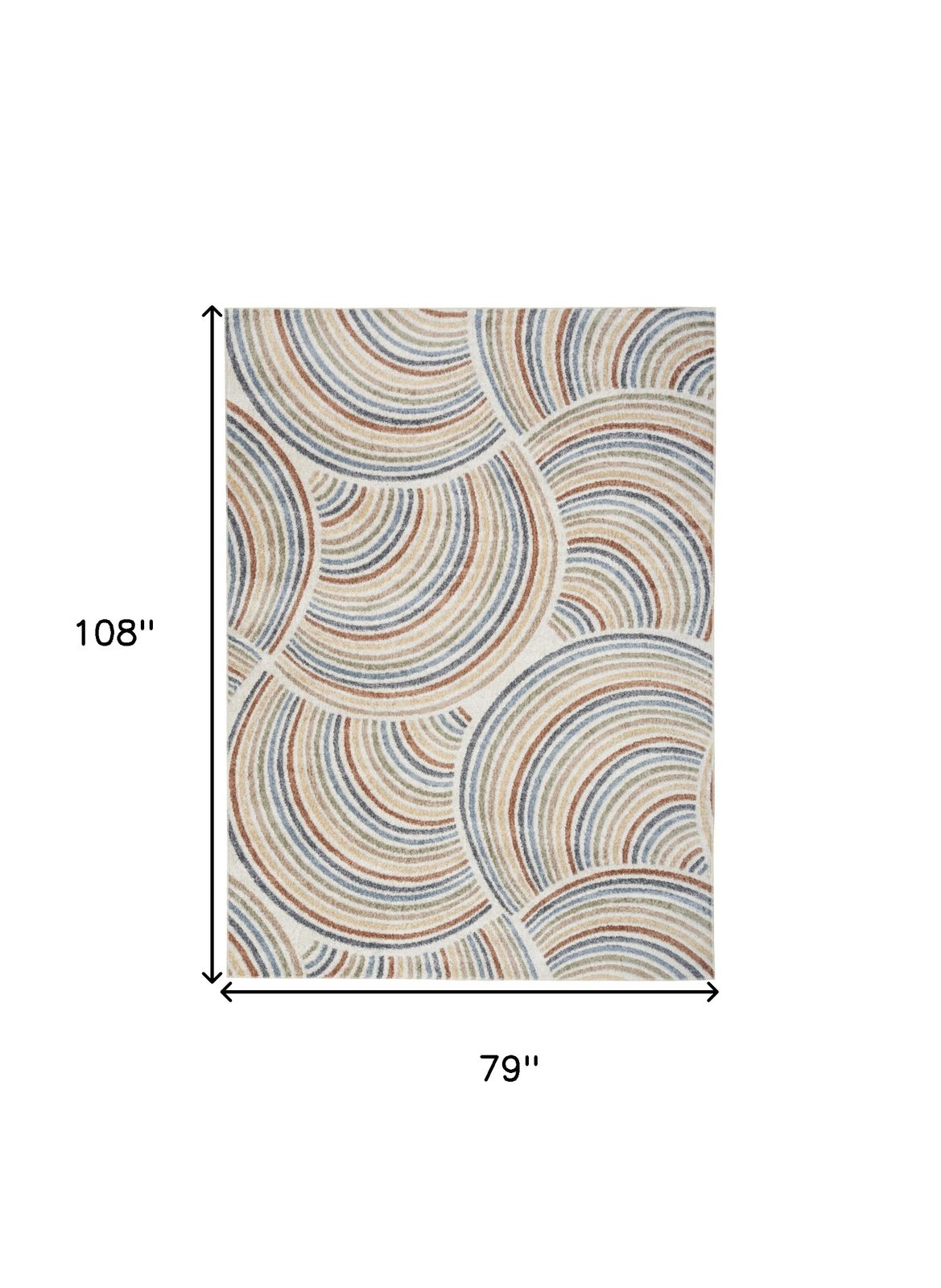 7′ X 9′ Ivory Blue Brown Geometric Washable Area Rug