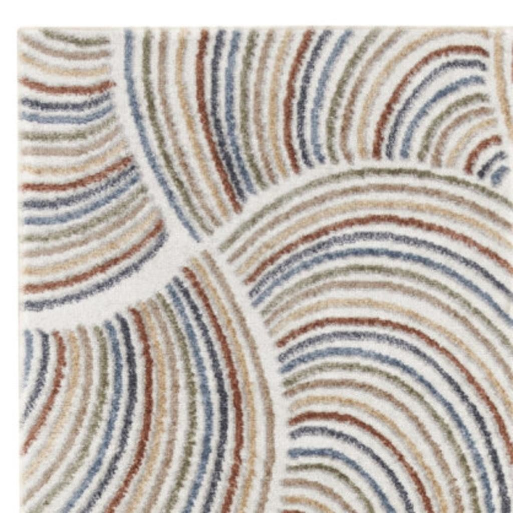 8′ Blue and Ivory Abstract Washable Runner Rug