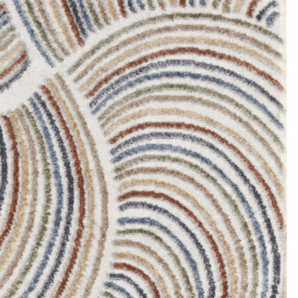 8′ Blue and Ivory Abstract Washable Runner Rug