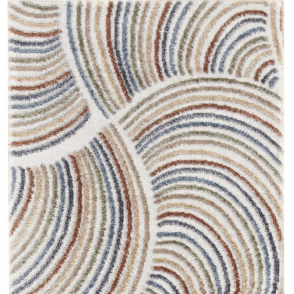 8′ Blue and Ivory Abstract Washable Runner Rug