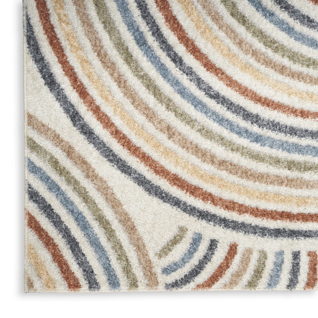 8′ Blue and Ivory Abstract Washable Runner Rug