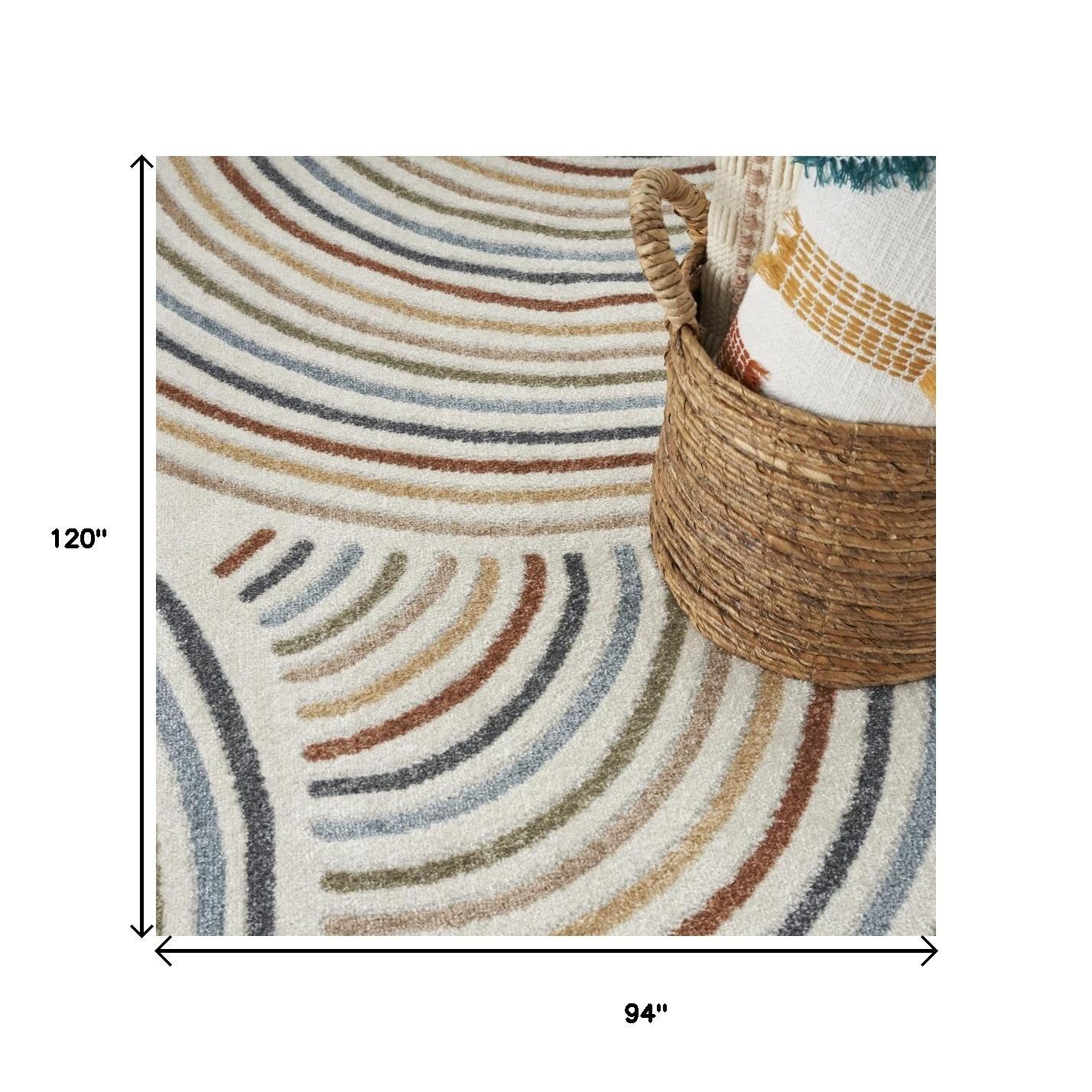 8′ X 10′ Blue and Ivory Abstract Washable Area Rug