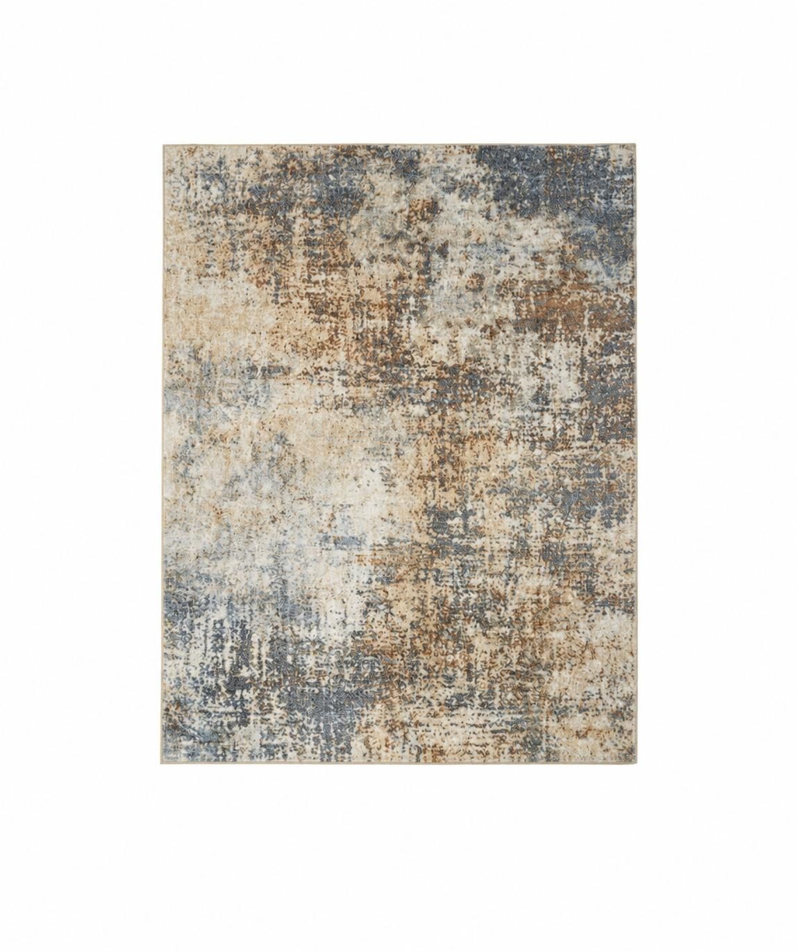 9′ X 12′ Blue and Ivory Abstract Distressed Area Rug