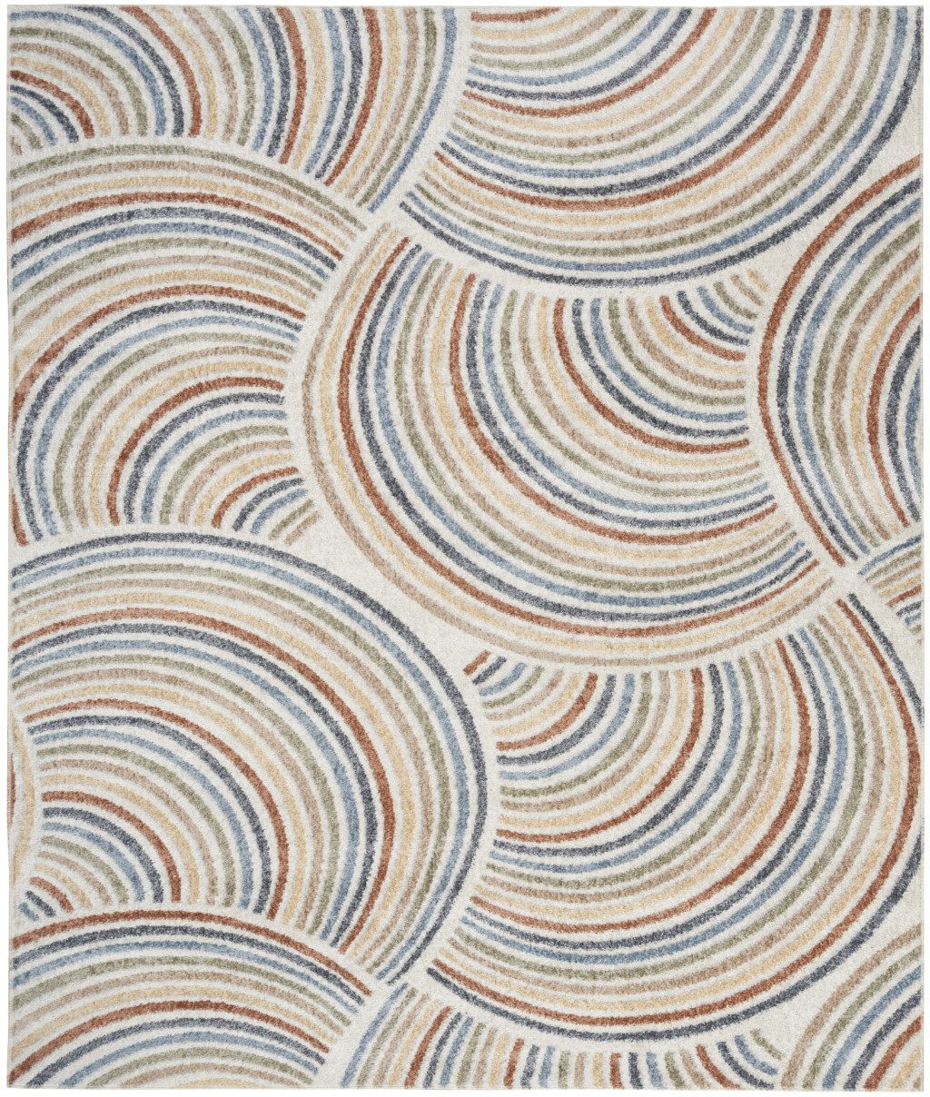 9′ X 12′ Ivory Blue Brown Geometric Washable Area Rug