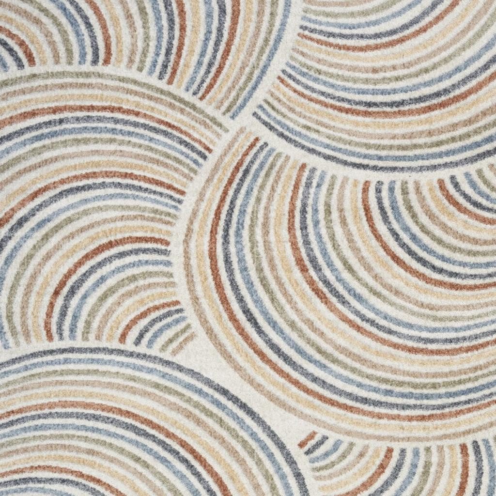 9′ X 12′ Ivory Blue Brown Geometric Washable Area Rug