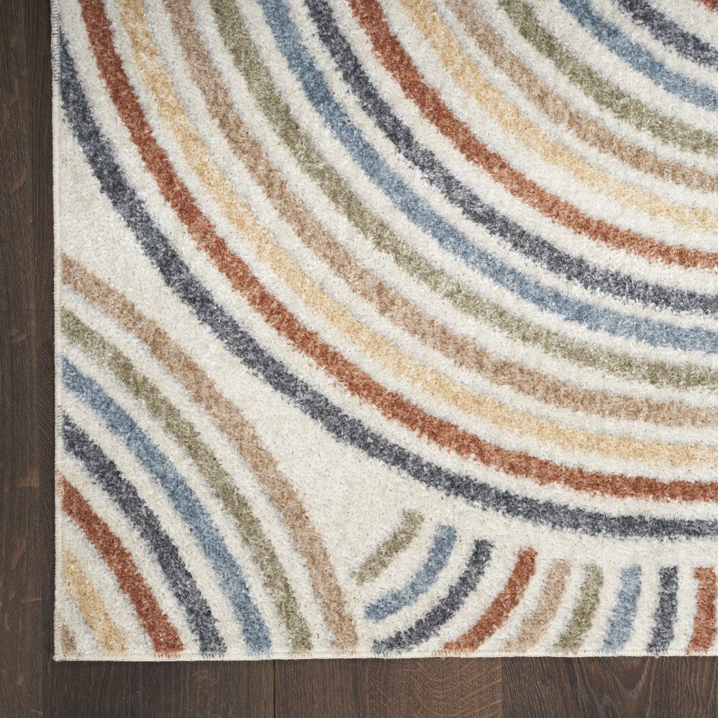 9′ X 12′ Ivory Blue Brown Geometric Washable Area Rug