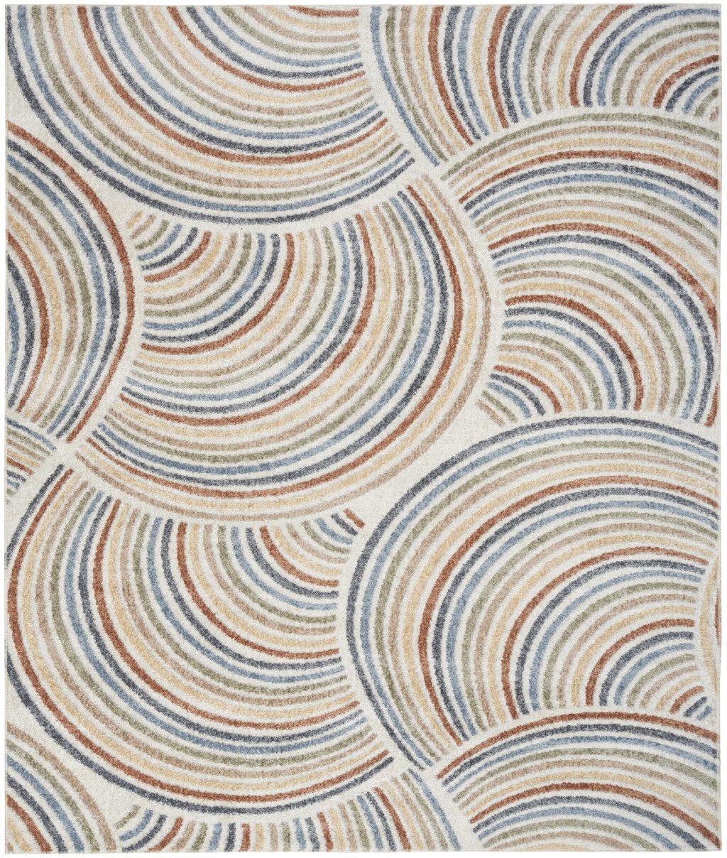 9′ X 12′ Ivory Blue Brown Geometric Washable Area Rug