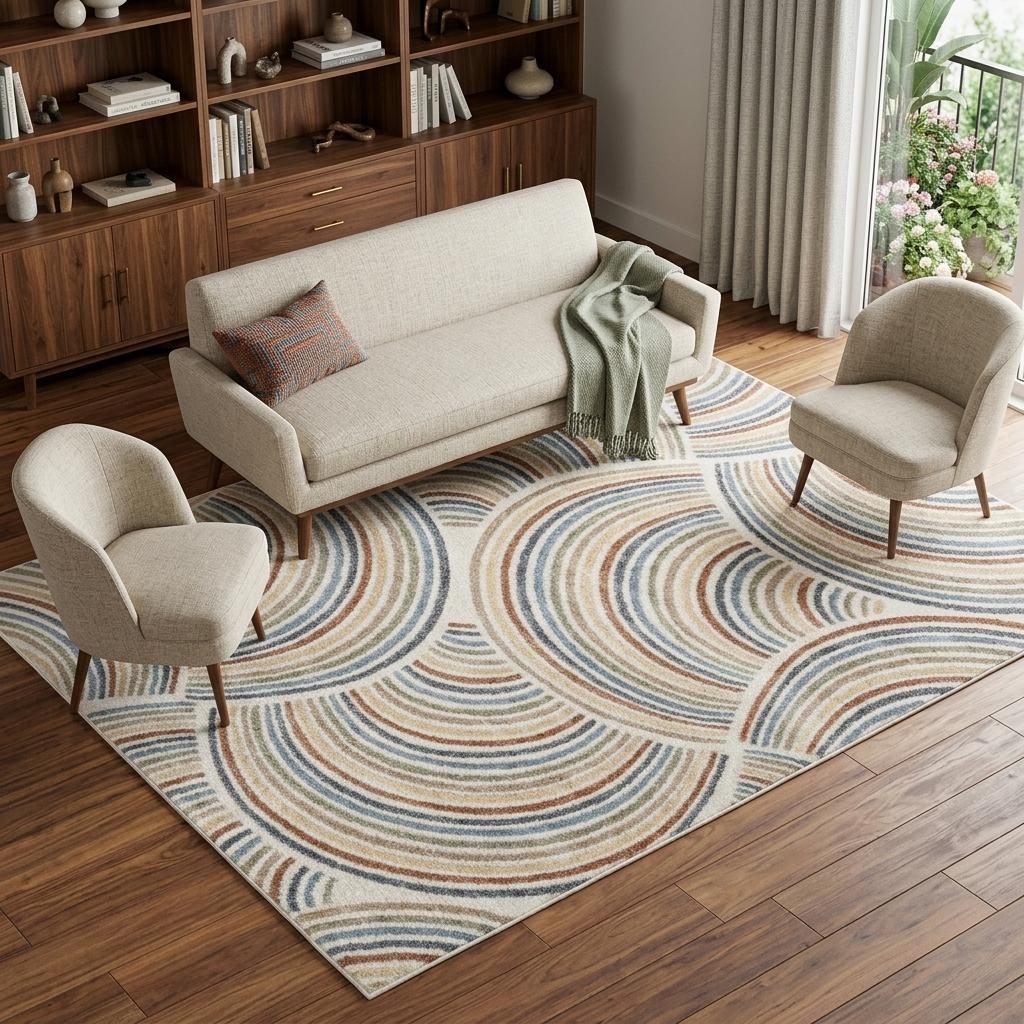 9′ X 12′ Ivory Blue Brown Geometric Washable Area Rug