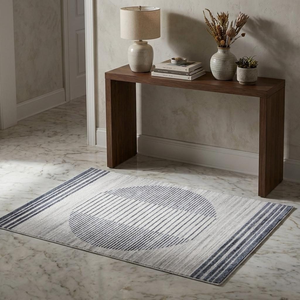 3′ X 5′ Blue and Ivory Geometric Washable Area Rug