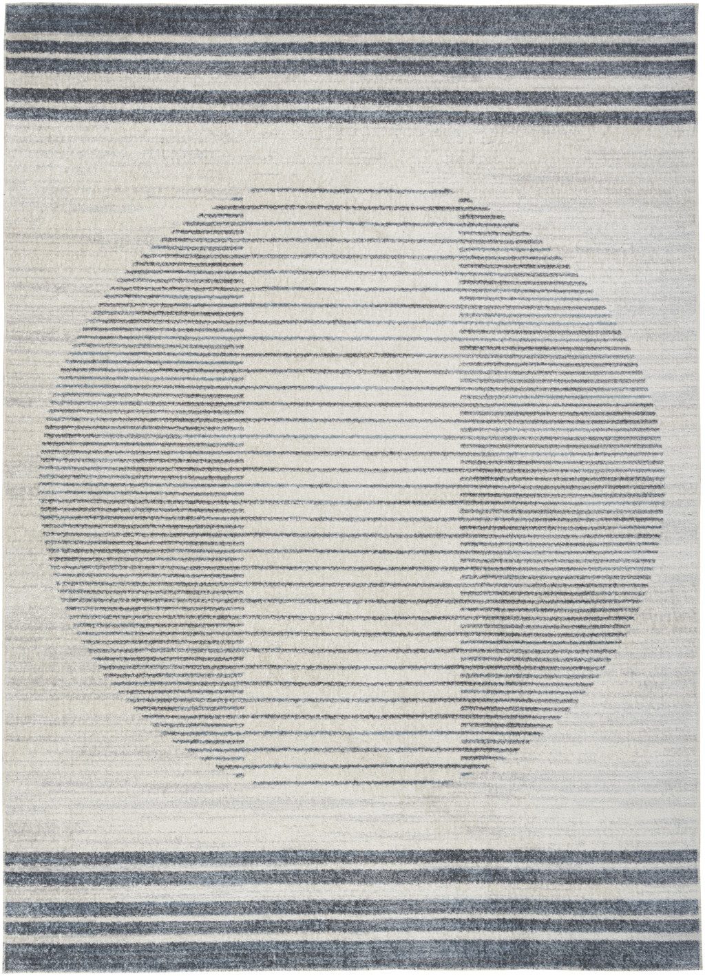 4′ X 6′ Blue and Ivory Geometric Washable Area Rug