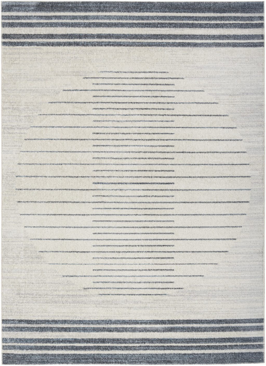 5′ X 7′ Blue and Ivory Geometric Washable Area Rug