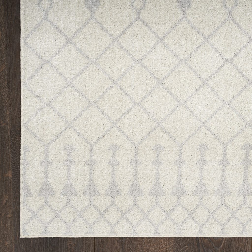12′ Gray and Ivory Moroccan Washable Runner Rug