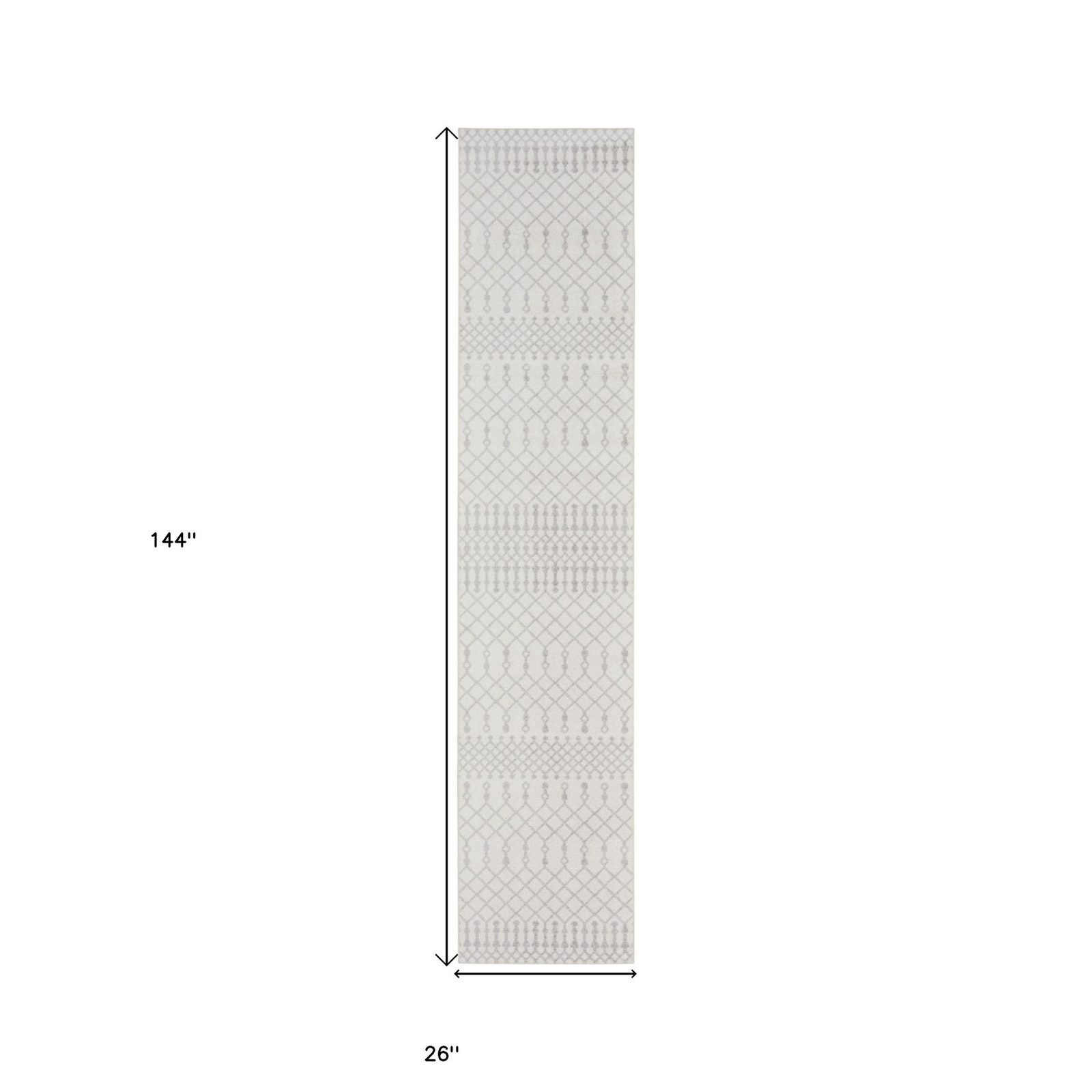 12′ Gray and Ivory Moroccan Washable Runner Rug