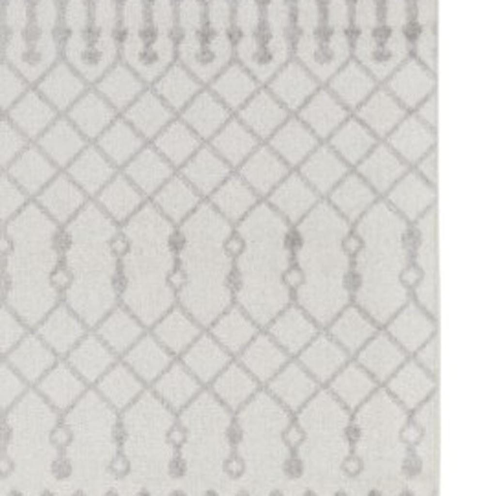 8′ Gray and Ivory Moroccan Runner Rug