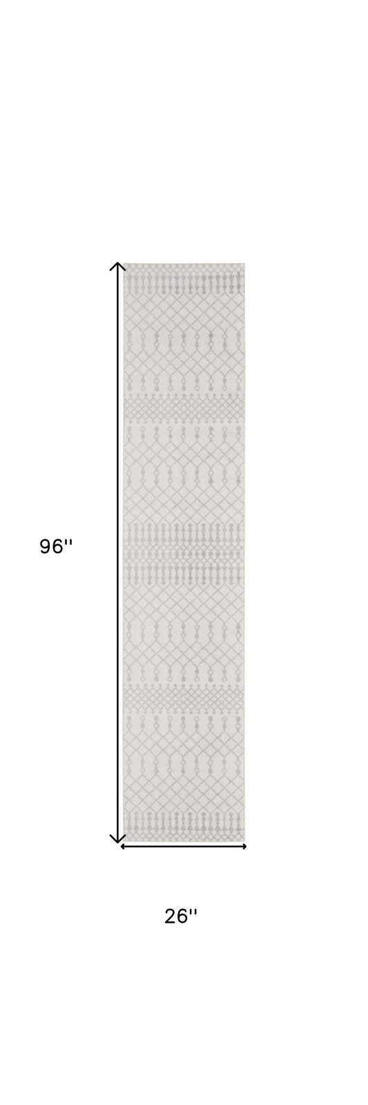 8′ Gray and Ivory Moroccan Runner Rug