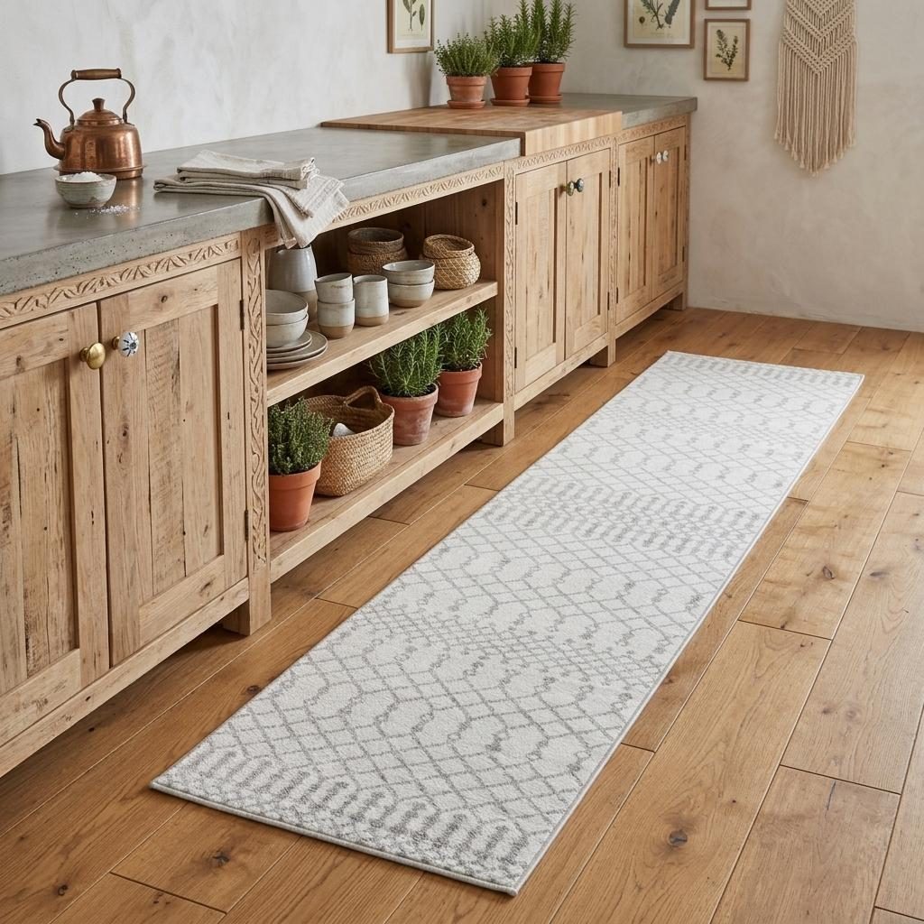 8′ Gray and Ivory Moroccan Runner Rug