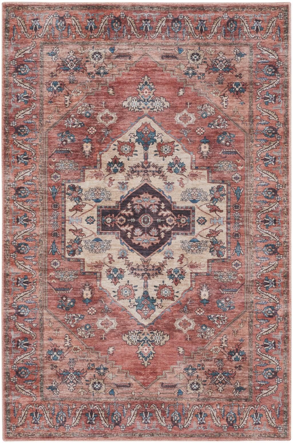 4′ X 6′ Blue and Red Distressed Oriental Area Rug