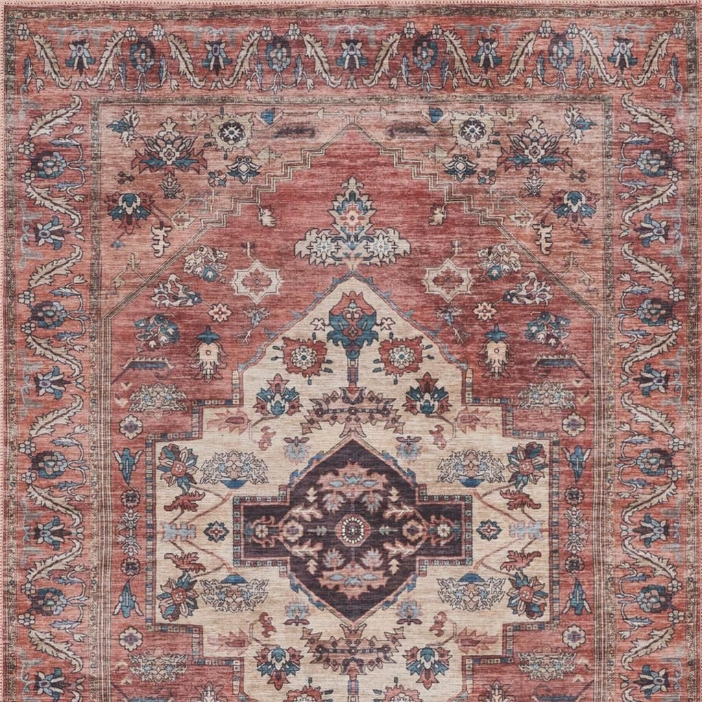 4′ X 6′ Blue and Red Distressed Oriental Area Rug
