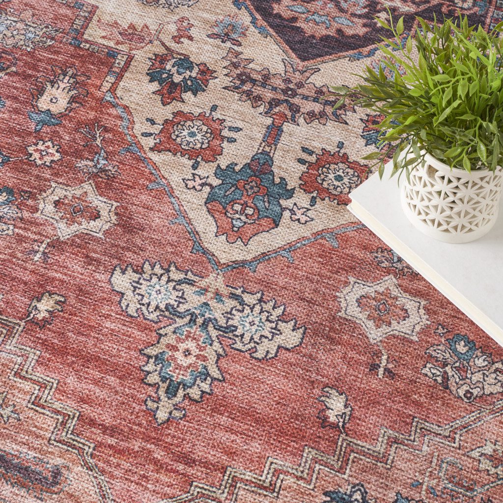 4′ X 6′ Blue and Red Distressed Oriental Area Rug