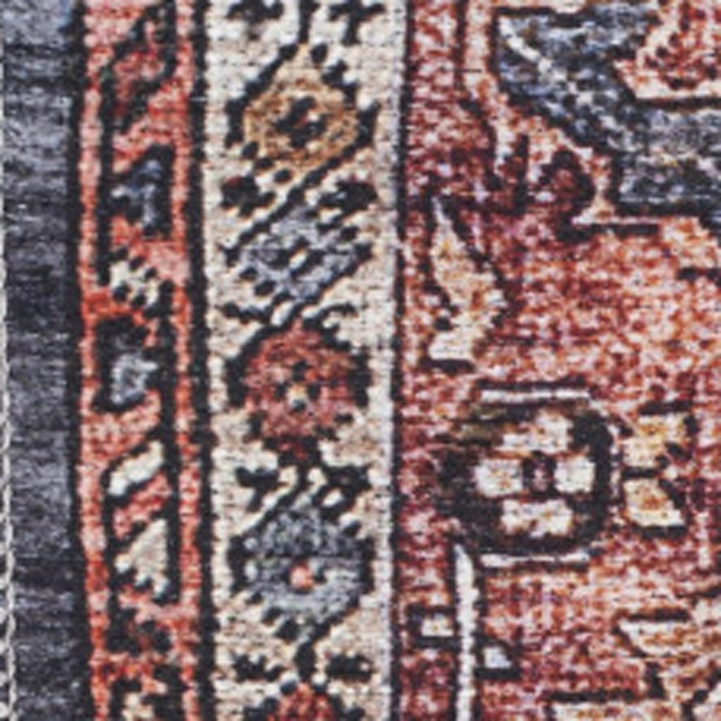 Blue and Red Oriental Washable Polyester Rectangle Area Rug