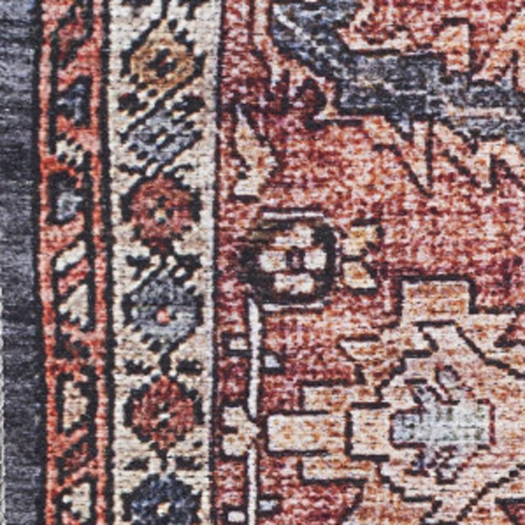 Blue and Red Oriental Washable Polyester Rectangle Area Rug