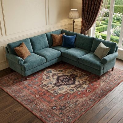 8′ X 10′ Blue and Red Distressed Oriental Area Rug