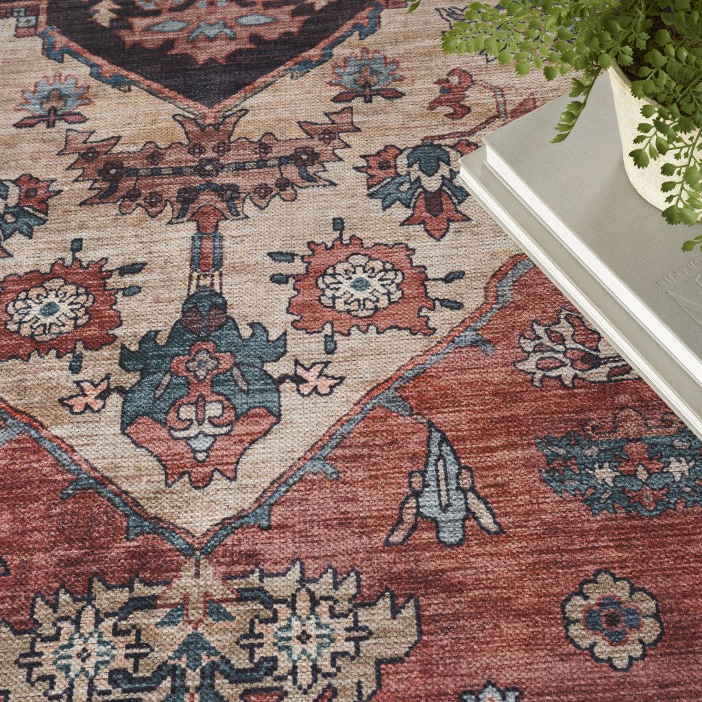 8′ X 10′ Blue and Red Distressed Oriental Area Rug