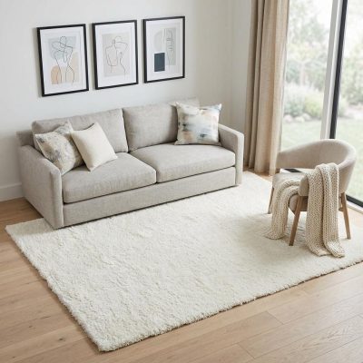 5′ × 7′ Ivory Shag Area Rug