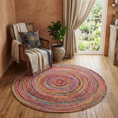 Multicolor Cotton and Jute Braided Area Rug