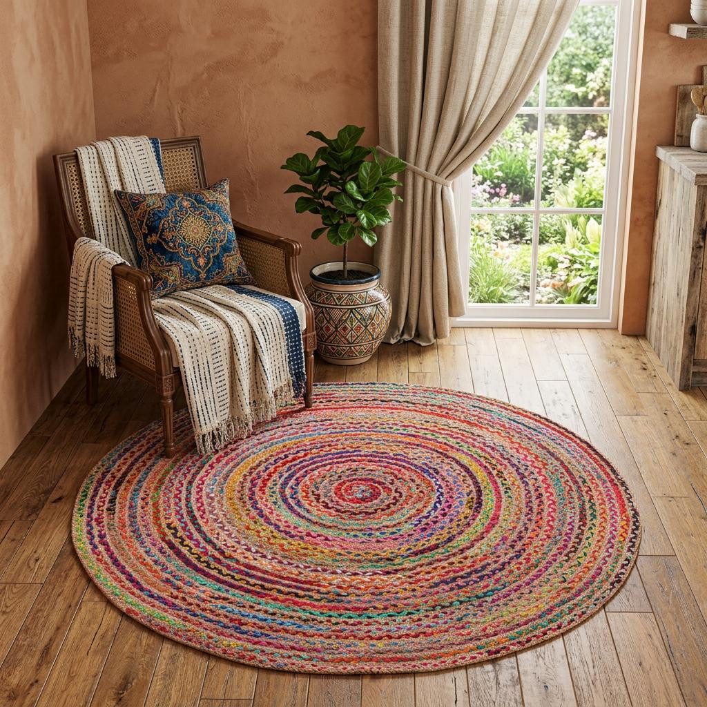 Multicolor Cotton and Jute Braided Area Rug
