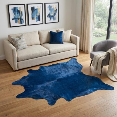 5′ X 7′ Cobalt Cowhide Hand Knotted Area Rug