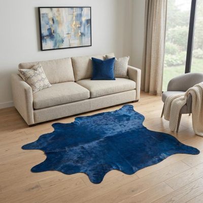 6′ X 7′ Cobalt Cowhide Hand Knotted Area Rug